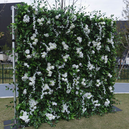 Handmade Artificial Fabric Rolling Up Curtain Flower Plant Backdrop Wall For Birthday Wedding Decor