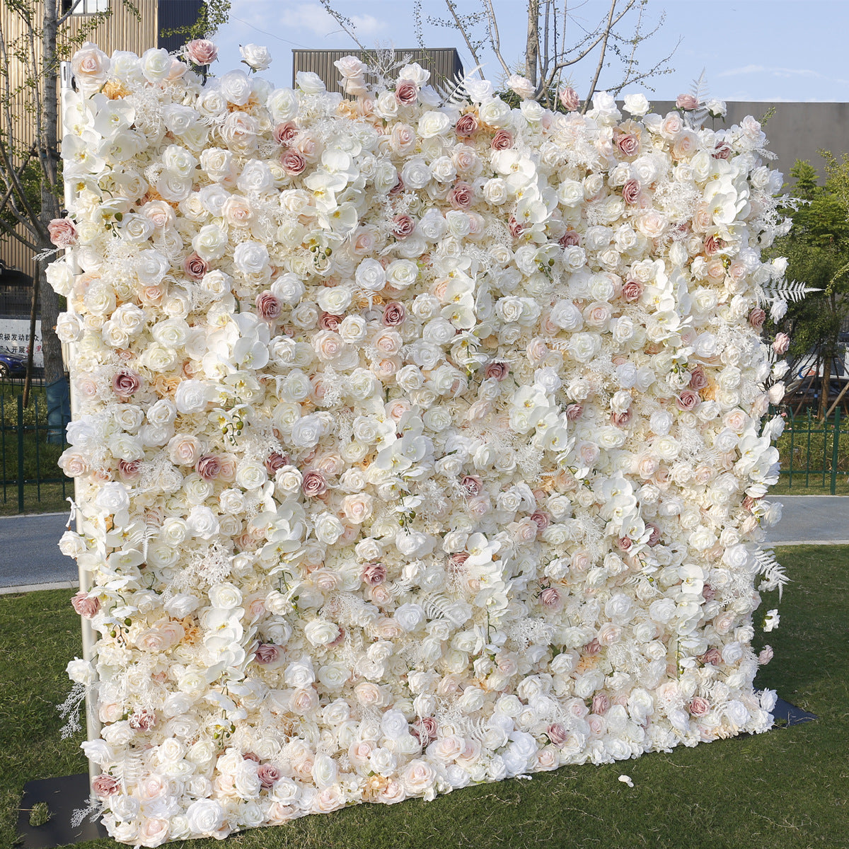 Handmade Artificial Cloth Curtain Silk Flower Wall Wedding Backdrop Decoration Outdoor Event Party Decor Props