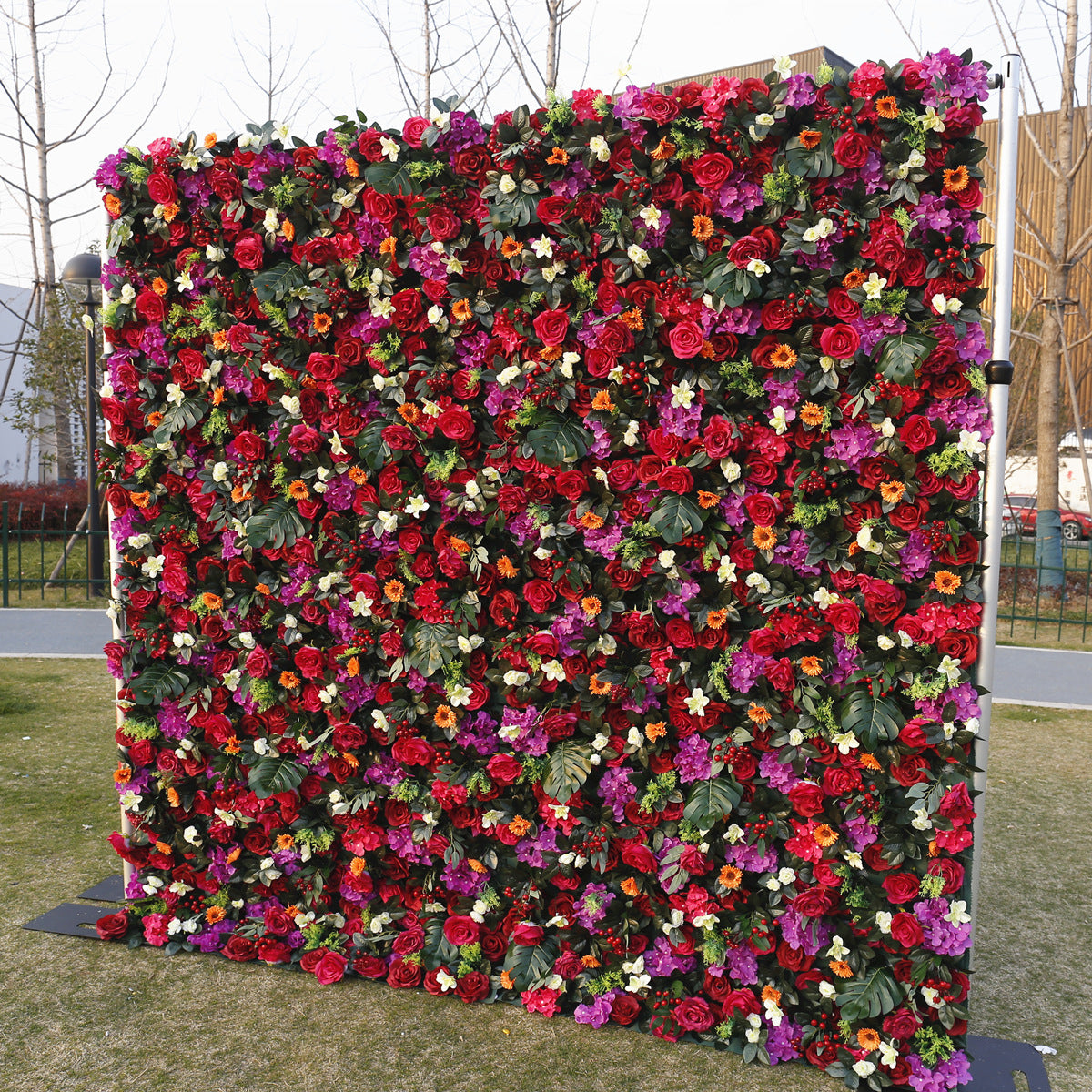 Rolling Up Curtain Red Purple Flower Wall Wedding Backdrop Decoration Outdoor Event Party Decor Props