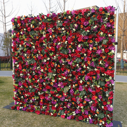 Rolling Up Curtain Red Purple Flower Wall Wedding Backdrop Decoration Outdoor Event Party Decor Props