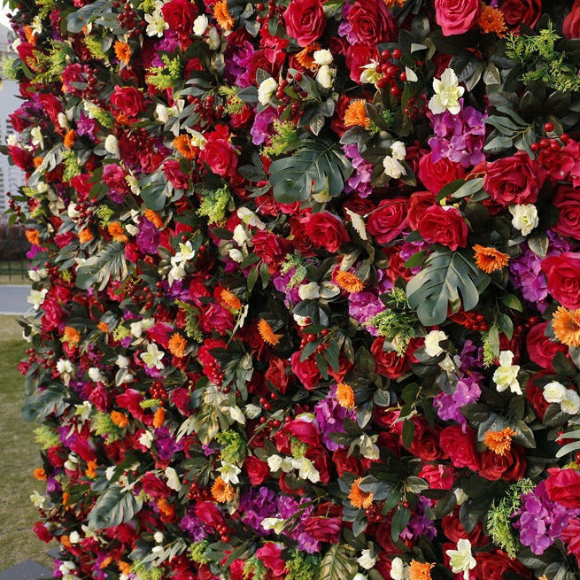 Rolling Up Curtain Red Purple Flower Wall Wedding Backdrop Decoration Outdoor Event Party Decor Props