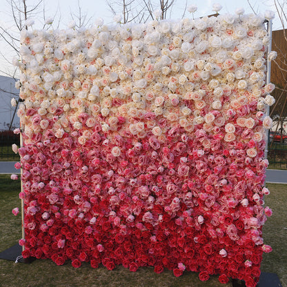 Rolling Up Cloth Curtain Silk Flower Wall For Birthday Wedding Backdrop Decoration Outdoor Event Party Decor Props