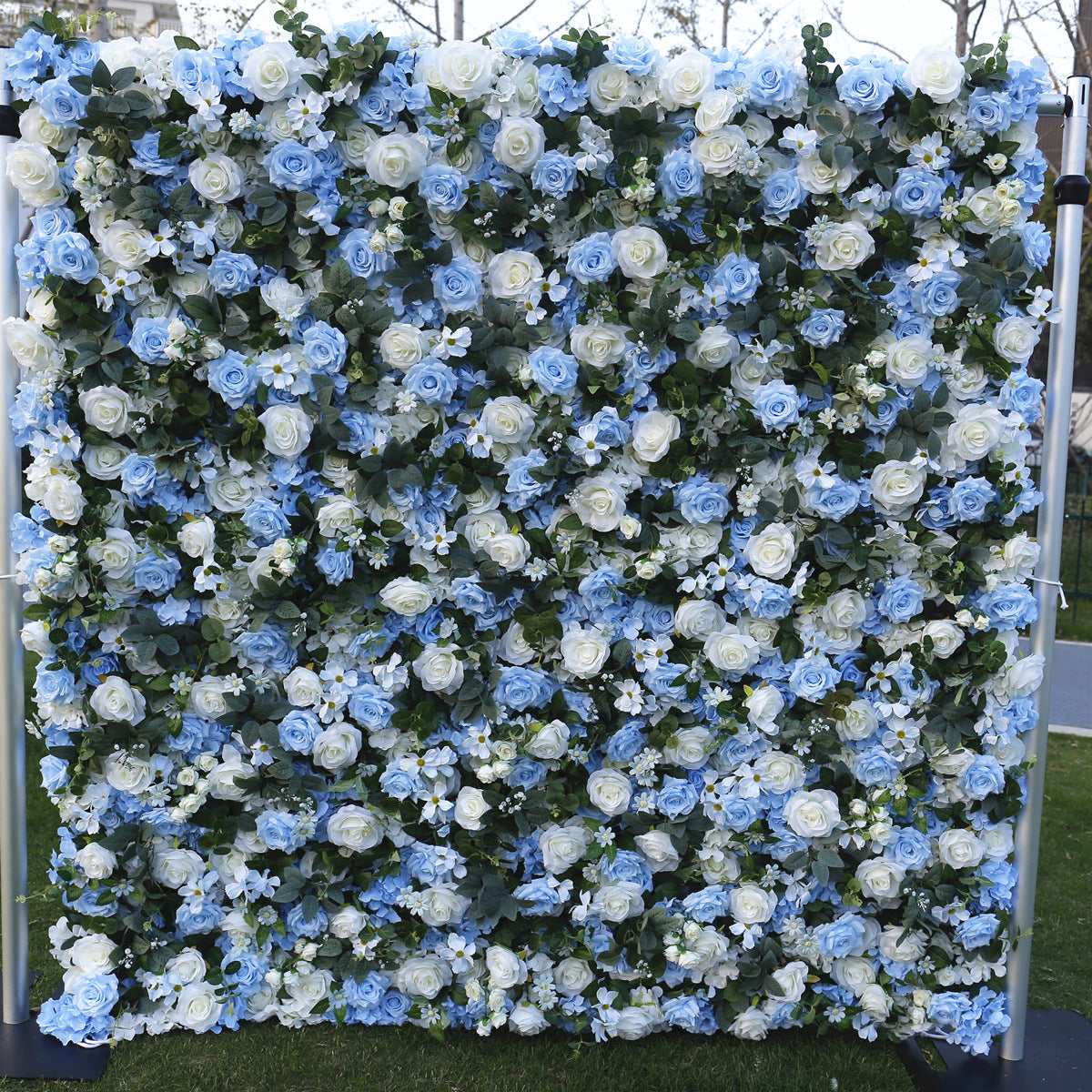 Rolling Up Cloth Curtain Silk Flower Wall For Birthday Wedding Backdrop Decoration Outdoor Event Party Decor Props