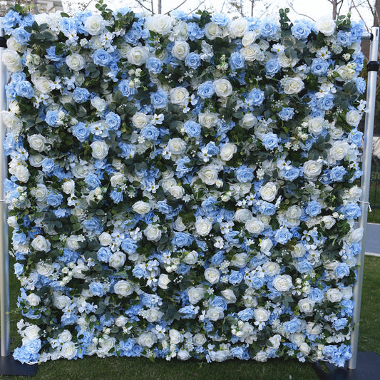 Rolling Up Cloth Curtain Silk Flower Wall For Birthday Wedding Backdrop Decoration Outdoor Event Party Decor Props