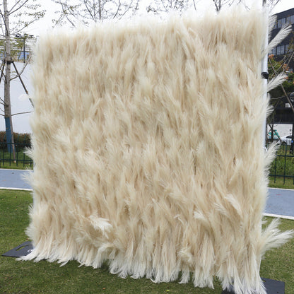 Handmade Artificial Fabric Rolling Up Curtain Reel Pampas Plant Flower Backdrop Wall For Birthday Wedding Decor