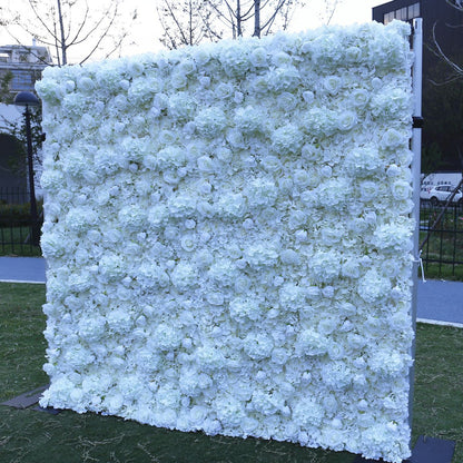 Rolling Up Curtain White Rose Flower Wall Wedding Backdrop Decoration Outdoor Event Party Decor Props