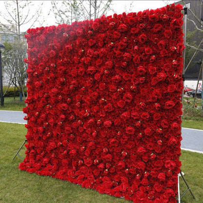Cloth Curtain Silk Red Rose Flower Wall For Birthday Wedding Backdrop Decoration Outdoor Event Party Decor Props