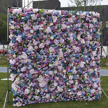Handmade Artificial Fabric Rolling Up Curtain Flower Wall For Birthday Wedding Backdrop Decor