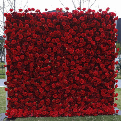 Handmade Artificial Cloth Curtain Silk Red Flower Rose Wall Wedding Backdrop Decoration Outdoor Event Party Decor Props