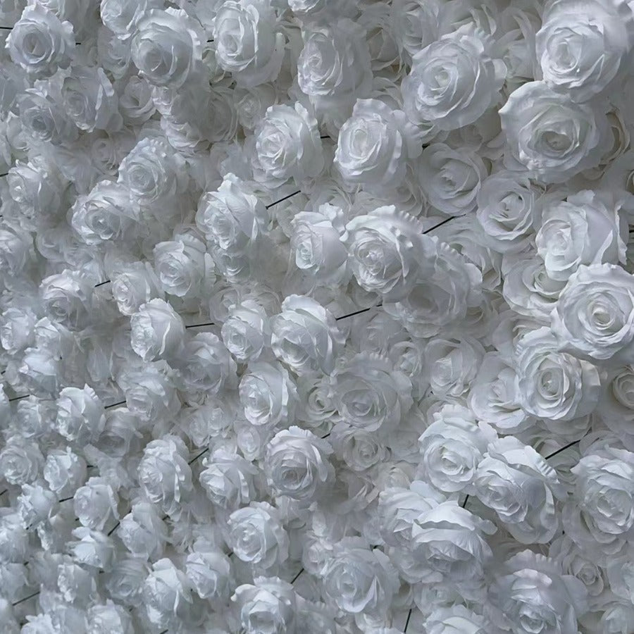 Handmade Artificial Cloth Curtain Silk White Flower Rose Wall For Birthday Wedding Backdrop Decoration Outdoor Event Party Decor Props