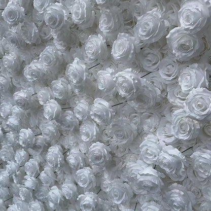 Handmade Artificial Cloth Curtain Silk White Flower Rose Wall For Birthday Wedding Backdrop Decoration Outdoor Event Party Decor Props