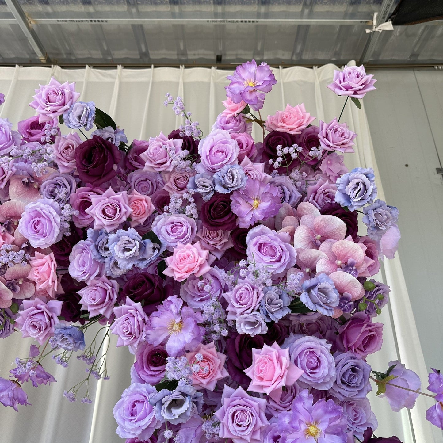 Handmade Artificial Cloth Curtain Purple Silk Flower Wall Arch Wedding Backdrop Decoration Outdoor Event Party Decor Props