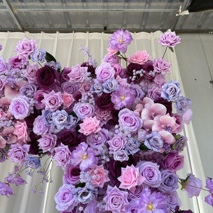 Handmade Artificial Cloth Curtain Purple Silk Flower Wall Arch Wedding Backdrop Decoration Outdoor Event Party Decor Props