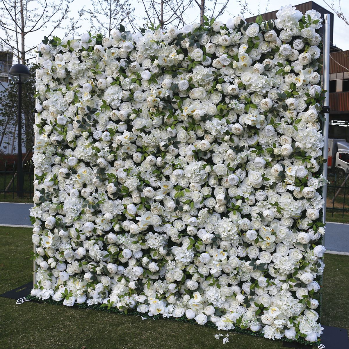 Handmade Artificial Fabric Rolling Up Curtain Flower Wall Backdrop For Birthday Wedding Decor