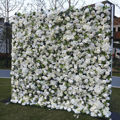 Handmade Artificial Fabric Rolling Up Curtain Flower Wall Backdrop For Birthday Wedding Decor