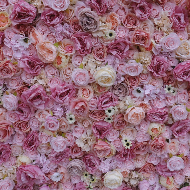 Pink Rolling Up Cloth Curtain Silk Flower Wall For Birthday Wedding Backdrop Decoration Outdoor Event Party Decor Props