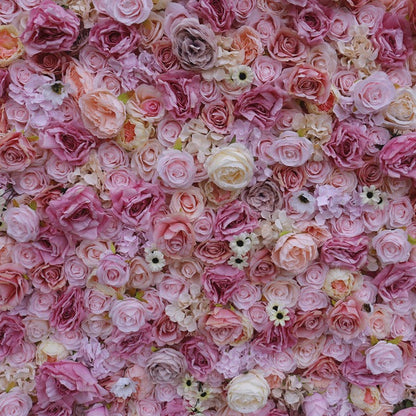 Pink Rolling Up Cloth Curtain Silk Flower Wall For Birthday Wedding Backdrop Decoration Outdoor Event Party Decor Props