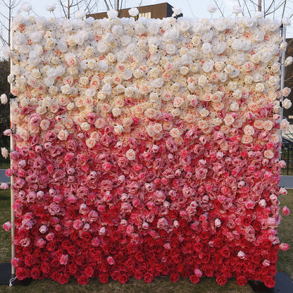 Rolling Up Cloth Curtain Silk Flower Wall For Birthday Wedding Backdrop Decoration Outdoor Event Party Decor Props