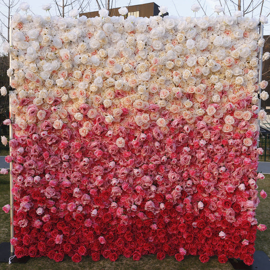 Rolling Up Cloth Curtain Silk Flower Wall For Birthday Wedding Backdrop Decoration Outdoor Event Party Decor Props