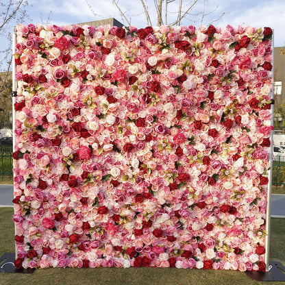 Handmade Artificial Rolling Up Cloth Curtain Silk Flower Wall For Birthday Wedding Backdrop Decoration Outdoor Event Party Decor Props
