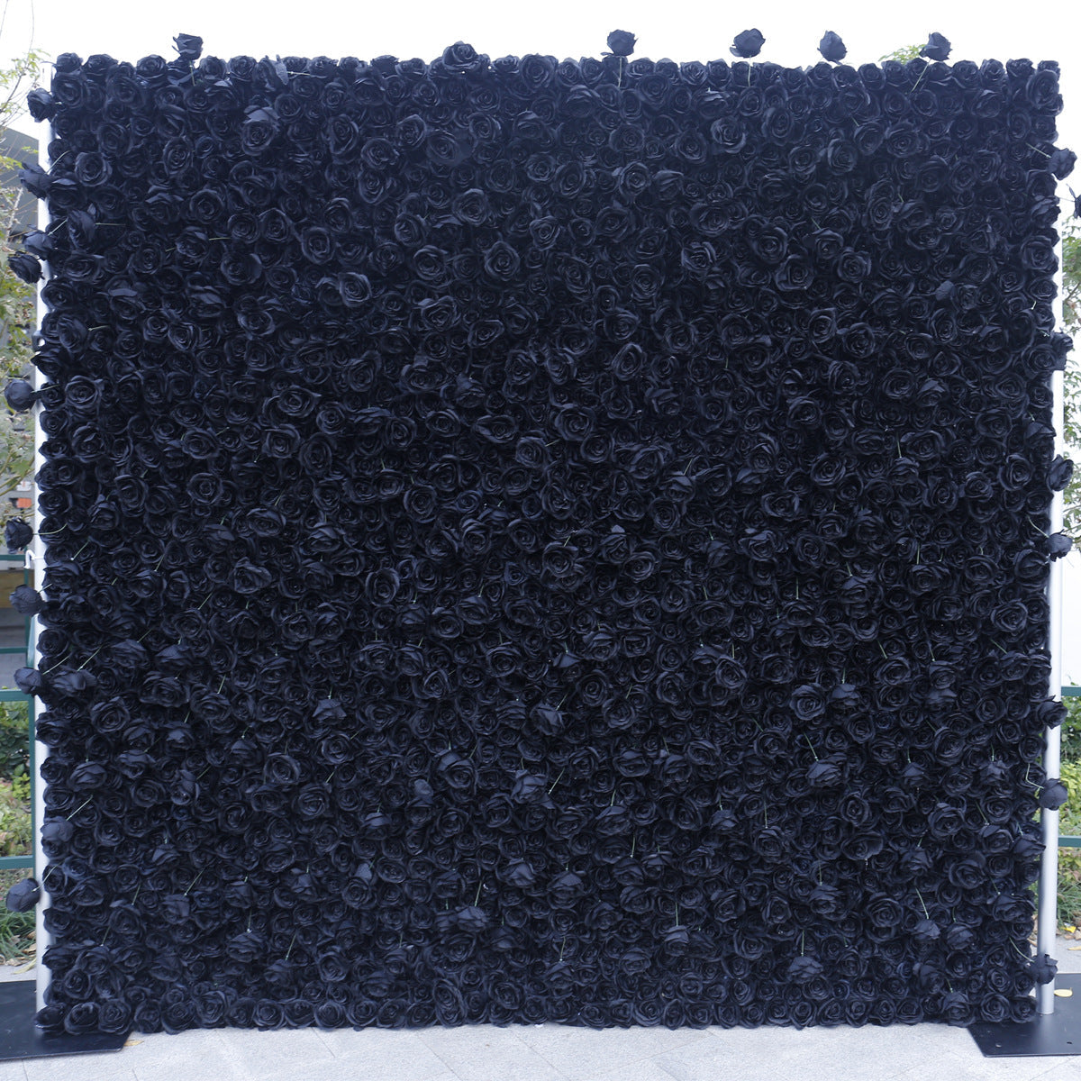 Handmade Artificial Fabric Rolling Up Curtain Black Rose Flower Wall Backdrop For Birthday Wedding Decor