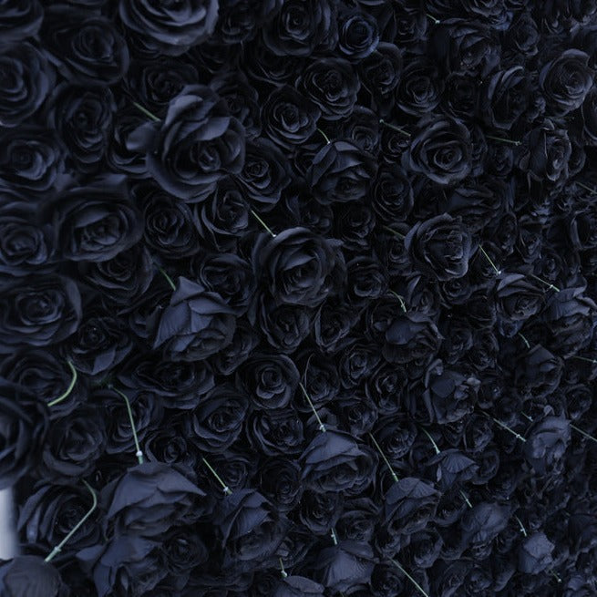 Handmade Artificial Fabric Rolling Up Curtain Black Rose Flower Wall Backdrop For Birthday Wedding Decor