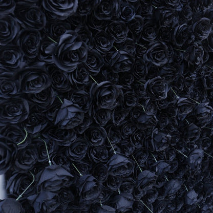 Handmade Artificial Fabric Rolling Up Curtain Black Rose Flower Wall Backdrop For Birthday Wedding Decor