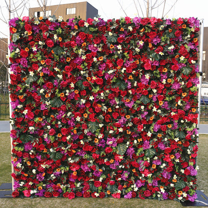 Rolling Up Curtain Red Purple Flower Wall Wedding Backdrop Decoration Outdoor Event Party Decor Props