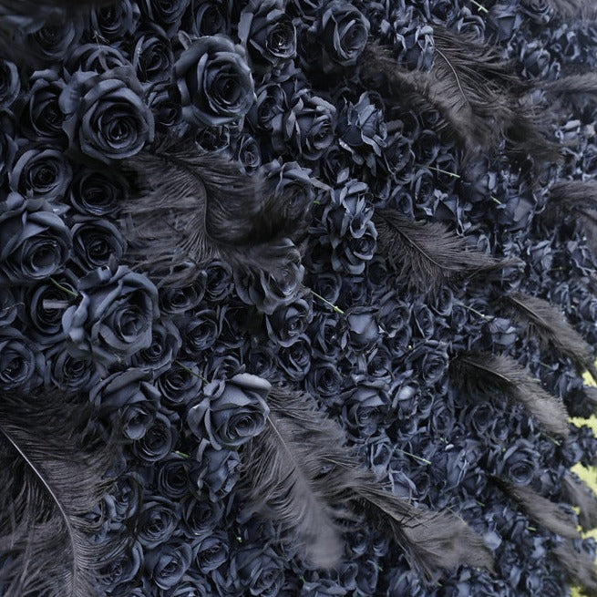 Handmade Artificial Fabric Rolling Up Curtain Black Rose Flower Wall Backdrop For Birthday Wedding Decor