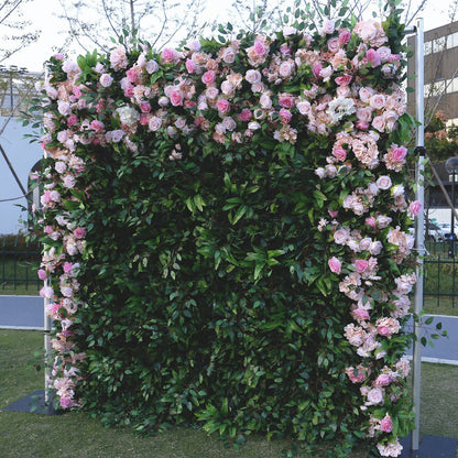 Handmade Artificial Fabric Rolling Up Curtain Flower Wall Backdrop For Birthday Wedding Decor