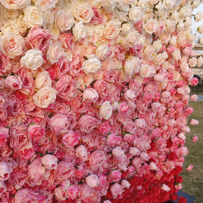 Rolling Up Cloth Curtain Silk Flower Wall For Birthday Wedding Backdrop Decoration Outdoor Event Party Decor Props