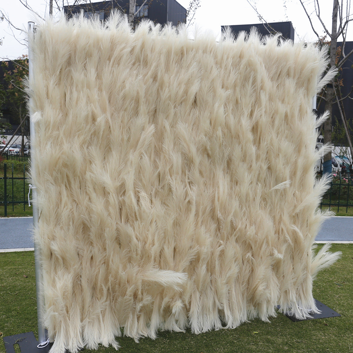 Handmade Artificial Fabric Rolling Up Curtain Reel Pampas Plant Flower Backdrop Wall For Birthday Wedding Decor