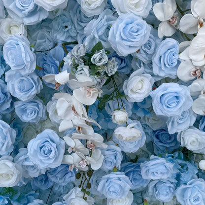 Handmade Artificial Cloth Curtain Silk Blue Flower Wall For Birthday Wedding Backdrop Decoration Outdoor Event Party Decor Props
