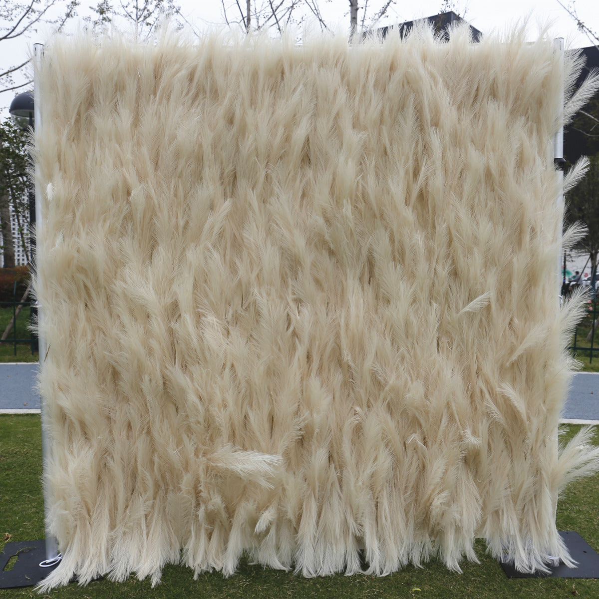Handmade Artificial Fabric Rolling Up Curtain Reel Pampas Plant Flower Backdrop Wall For Birthday Wedding Decor