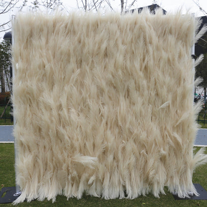 Handmade Artificial Fabric Rolling Up Curtain Reel Pampas Plant Flower Backdrop Wall For Birthday Wedding Decor