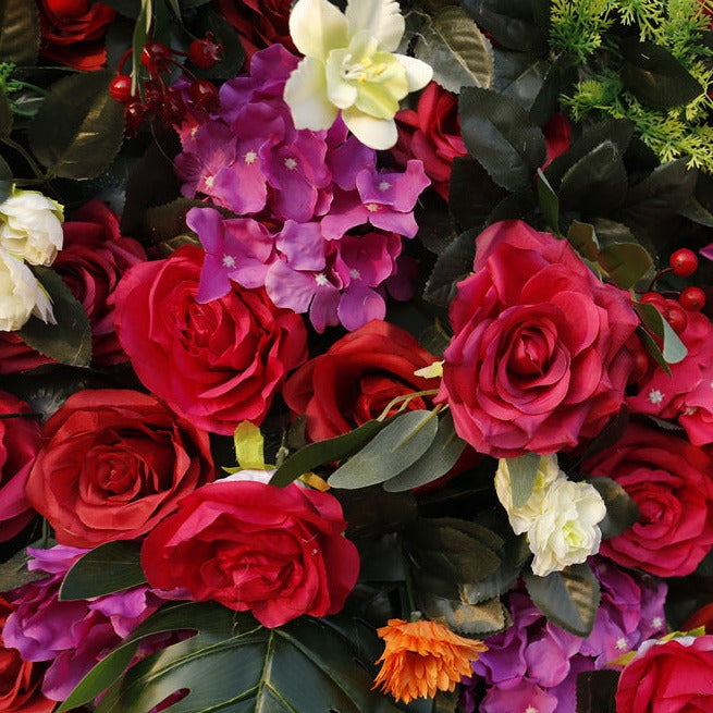 Rolling Up Curtain Red Purple Flower Wall Wedding Backdrop Decoration Outdoor Event Party Decor Props