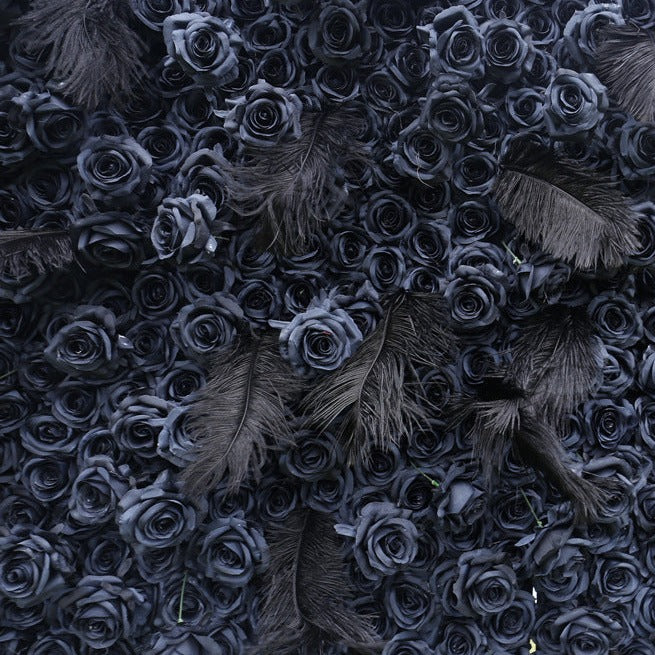 Handmade Artificial Fabric Rolling Up Curtain Black Rose Flower Wall Backdrop For Birthday Wedding Decor