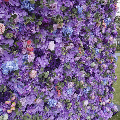 Handmade Artificial Cloth Curtain Purple Silk Flower Wall Wedding Backdrop Decoration Outdoor Event Party Decor Props