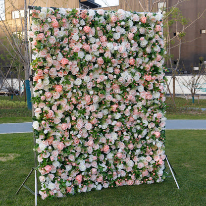 Handmade Artificial Cloth Curtain Silk Flower Wall Wedding Backdrop Decoration Outdoor Event Party Decor Props