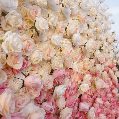 Rolling Up Cloth Curtain Silk Flower Wall For Birthday Wedding Backdrop Decoration Outdoor Event Party Decor Props