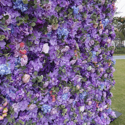 Handmade Artificial Cloth Curtain Purple Silk Flower Wall Wedding Backdrop Decoration Outdoor Event Party Decor Props