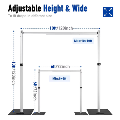 6-10ft Adjustable Portable Pipe And Drape Kit Backdrop Stand for Event & Wedding Decor and Flower Wall
