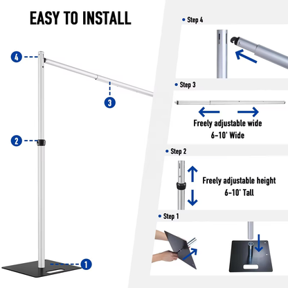 6-10ft Adjustable Portable Pipe And Drape Kit Backdrop Stand for Event & Wedding Decor and Flower Wall