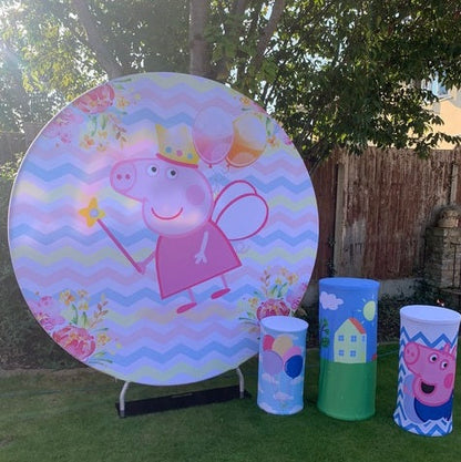 Custom birthday party decoration round circle backdrop cover plinth cylinder pedestal cloth cover