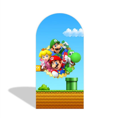 Supper Mario Cartoon Happy Birthday Party Arch Backdrop Wall Cloth Cover