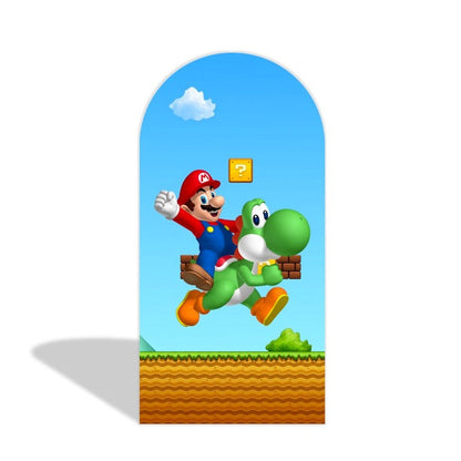 Supper Mario Cartoon Happy Birthday Party Arch Backdrop Wall Cloth Cover