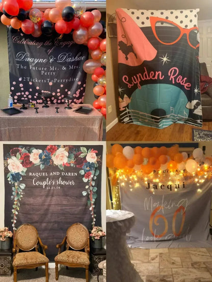 50th Black Adult Birthday Party Decoration Fabric Backdrop
