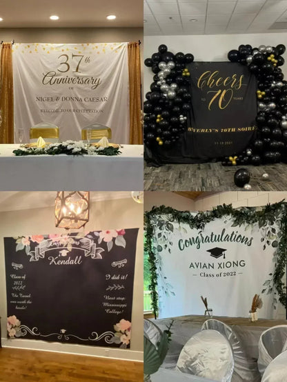 50th Black Purple Glitter Adult Birthday Party Decoration Fabric Backdrop