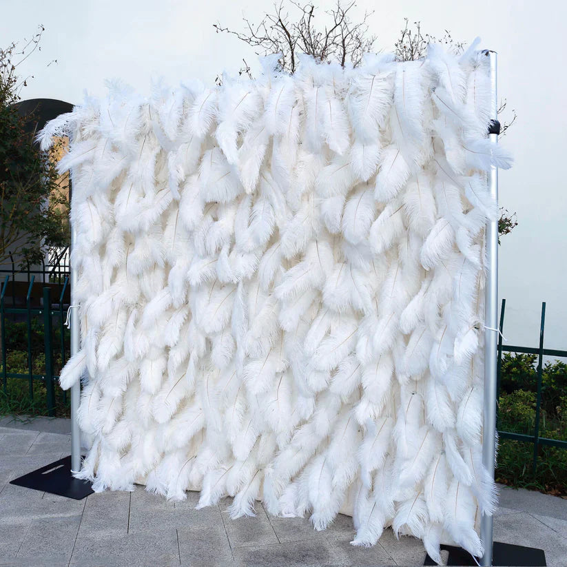 3D White Feather Fabric Rolling Up Curtain Flower Wall Cloth Artificia ...