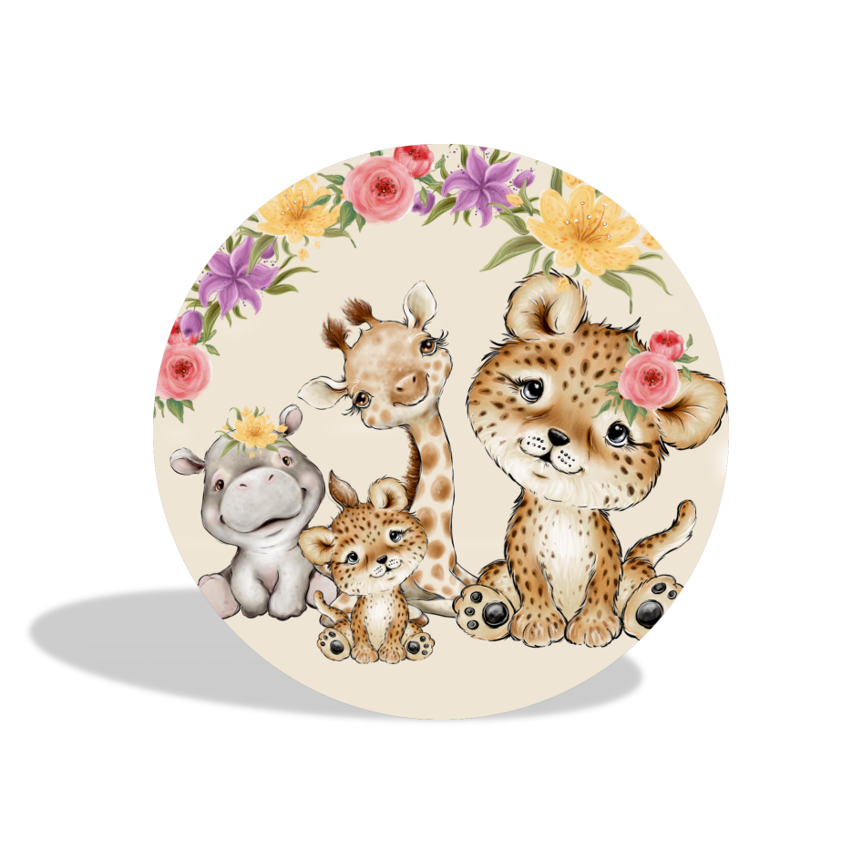 Africa animal safari birthday party decoration round circle backdrop cover plinth cylinder pedestal cover